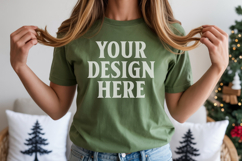 Christmas Bella Canvas 3001 Leaf Shirt Mockup ,Trandy mockup Product Image 1