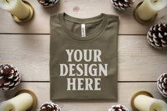 Christmas Bella Canvas 3001 Heather Olive Folded Tshirt Moc Product Image 1