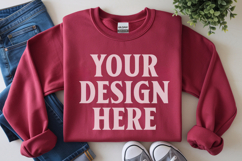 Scarlet Red Gildan 18000 Folded Flat Lay Mockups Product Image 1