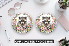Raccoon Car Coaster Sublimation| Animal Coaster PNG Product Image 1