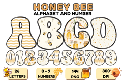 Honey bee Alphabet png clipart, honey bee letters doodle Product Image 1