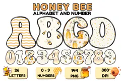 Honey bee Alphabet png clipart, honey bee letters doodle Product Image 1