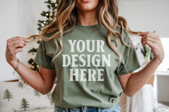 Christmas Bella Canvas 3001 Leaf Shirt Mockup ,Trandy mockup Product Image 1