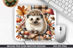Hedgehog Mouse Pad Sublimation, Autumn Mouse Pad PNG Design Product Image 1