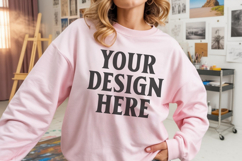 Light Pink Gildan 18000 Crewnwck Sweatshirt Mockup, gildan Product Image 1