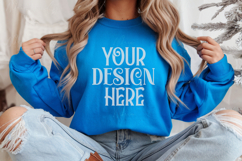 Christmas Gildan 18000 Royal Blue Crewneck Sweatshirt Mockup Product Image 1