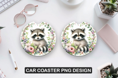 Raccoon Car Coaster Sublimation| Animal Coaster PNG Product Image 1