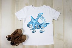 Watercolor Clipart Sea Animals Blue jellyfish, sea shell . Product Image 4