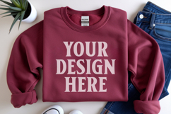 Scarlet Red Gildan 18000 Folded Flat Lay Mockups Product Image 1