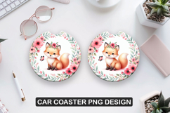 Painted Fox Car Coaster Sublimation| Animal Coaster PNG Product Image 1