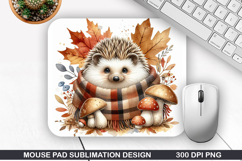 Hedgehog Mouse Pad Sublimation, Autumn Mouse Pad PNG Design Product Image 1