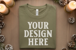 Christmas Bella Canvas 3001 Heather Olive Folded Tshirt Moc Product Image 1