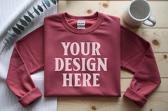 Scarlet Red Gildan 18000 Folded Flat Lay Mockups Product Image 1