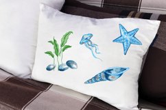 Watercolor Clipart Sea Animals Blue jellyfish, sea shell . Product Image 6