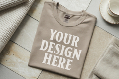 Sand Gildan 5000 Flat Lay Tshirt Mockup, G5000 mockups Product Image 1