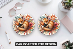 Fuchs Car Coaster Sublimation| Animal Coaster PNG Product Image 1