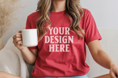 Christmas Bella Canvas 3001 Red Shirt Mockup ,Trandy mockup Product Image 1
