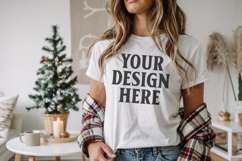Bella Canvas 3001 White Christmas Shirt Mockup, Trandy Product Image 1