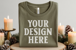 Christmas Bella Canvas 3001 Heather Olive Folded Tshirt Moc Product Image 1