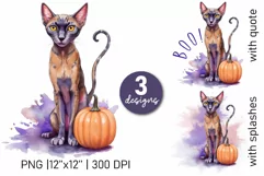 Watercolor oriental cat halloween sublimation PNG Product Image 1