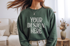 Forest Green Gildan 18000 Sweatshirt Mockup,G18000 Crewneck Product Image 1
