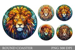 Stained Glass Lion Round Coaster. Lion Coaster Sublimation Product Image 1