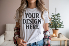 Bella Canvas 3001 White Christmas Shirt Mockup, Trandy Product Image 1