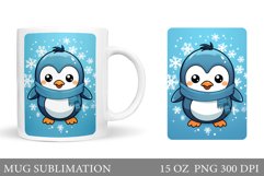 Cute Penguin Mug Sublimation. Winter Penguin Mug Design Product Image 1