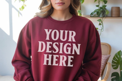 Maroon Gildan 18000 Crewnwck Sweatshirt Mockup, gildan 18000 Product Image 1