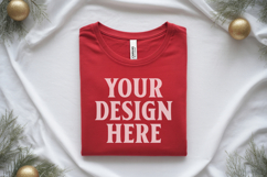 Christmas Bella Canvas 3001Red Folded Tshirt Mockup Product Image 1