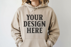 Sand Gildan 18500 Hoodie Sweatshirt Mockup, 185 mock-up Product Image 1
