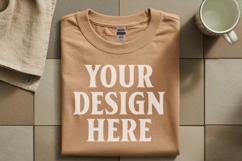 Sand Gildan 5000 Flat Lay Tshirt Mockup, G5000 mockups Product Image 1