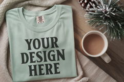 Seafoam Comfort Colors 1717 Christmas Folded T-Shirt Mockup Product Image 1