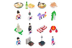 Korea icons set, isometric style Product Image 1