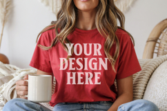 Christmas Bella Canvas 3001 Red Shirt Mockup ,Trandy mockup Product Image 1