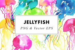 Watercolor JellyFish Illustration Clip Art in PNG & EPS Product Image 1