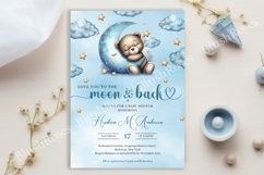 Watercolor Teddy bear sleeping over the moon Invite ZB28 Product Image 2