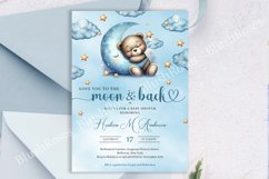 Watercolor Teddy bear sleeping over the moon Invite ZB28 Product Image 3