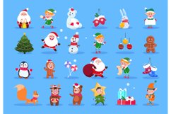 Winter characters. Cartoon santa, elves and winter christmas Product Image 1