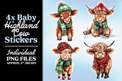 Baby Highland Cows PNG Christmas Stickers Product Image 8