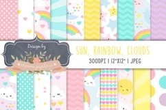 Sun Clouds Rainbow Spring Digital Paper Baby Shower Girl Product Image 1