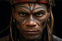 Indigenous Tattooed tribe man forest shot. Generate Ai Product Image 1