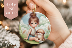 Girl and Puppy Ornament Sublimation PNG Product Image 1
