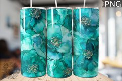Teal Alcohol Ink Flower Tumbler Wrap -High Quality 300 Dpi Product Image 1