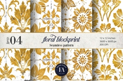 Gold Retro Floral Block Print | Geometric Floral Pattern Product Image 1