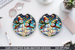 Snowman Car Coaster Sublimation| Christmas Coaster PNG Product Image 1