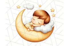 Sleeping Baby on Moon PNG, Cute Night Sky Baby Clipart Png Product Image 2