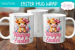 Happy Easter Mug Wrap PNG, Cute highland cow mug PNG Product Image 3