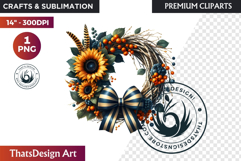 Sunflower Autumn Wreath - Rustic Farmhouse Harvest PNG Product Image 1