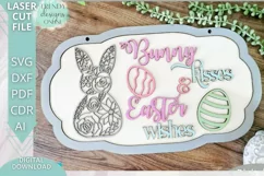 Bunny Kisses & easter Wishes Floral bunny sign laser cut svg Product Image 1